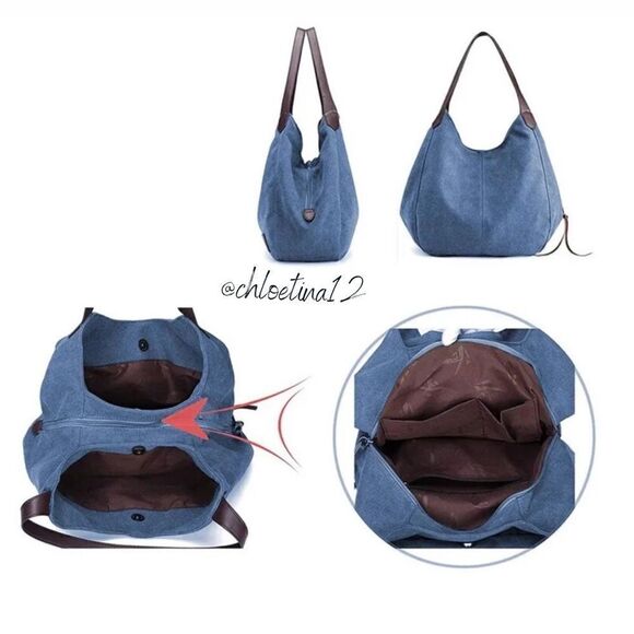 NEW COTTON Canvas Handbag Tote Purse Black Large Size Choose Color Hobo Bag - Picture 5 of 16